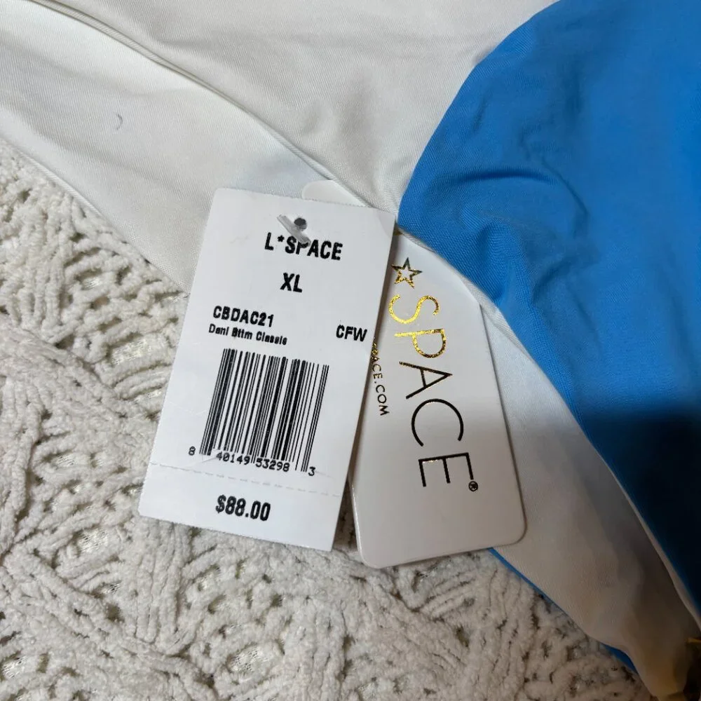 NWT L*Space Dani Classic Bikini‎ Bottom Blue & White Colorblock – Women’s XL